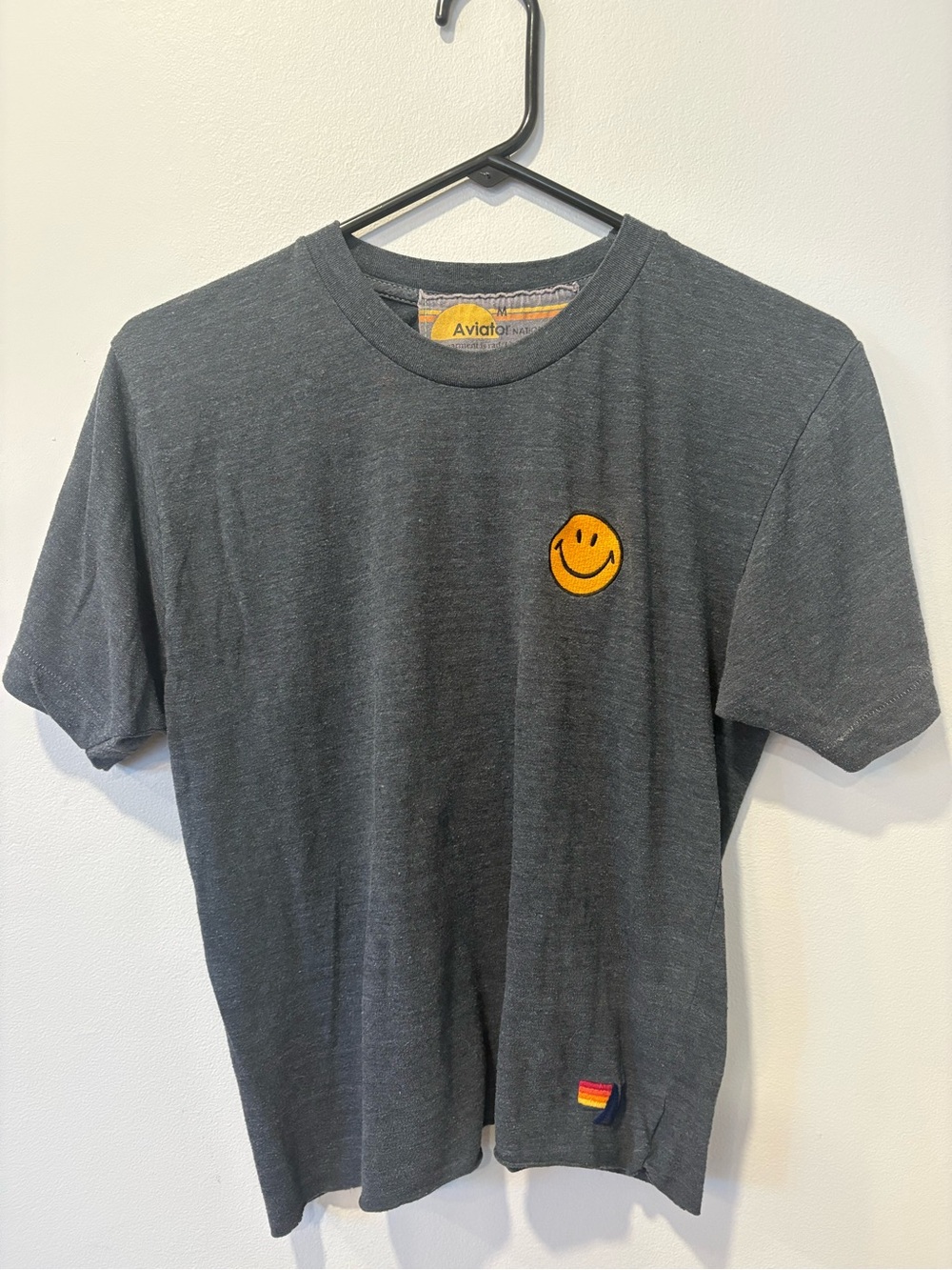 Aviator Nation Charcoal Tee with Yellow Smiley Patch